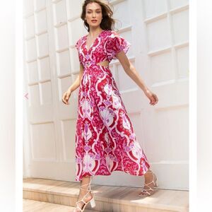 Beyond by Vera 1538 Giselle COMO ROUGE midi dress size XS